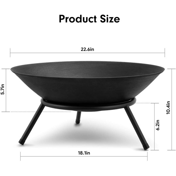 Ebern Designs Fire Pit Outdoor Wood Burning 22.6In Cast Iron Firebowl